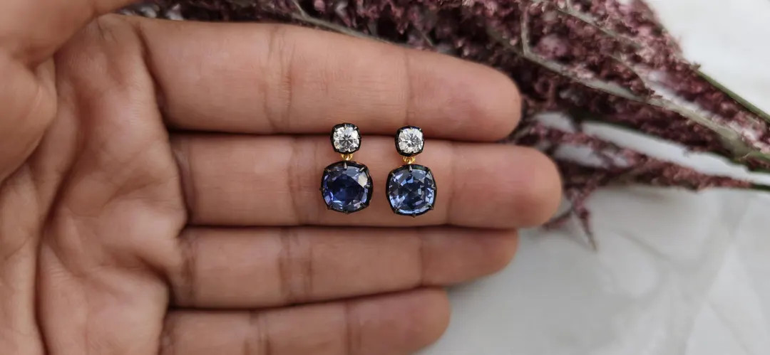Georgian Cut Down Button Back Set Cushion Moissanite and Lab Grown Sapphire Earrings, Earrings fo... | Etsy (US)