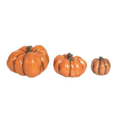 Terracotta 9.75 in. Orange Harvest Pumpkin Decor Set of 3 | Wayfair North America