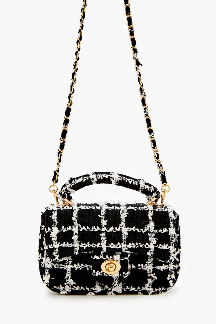 Women's Tweed Grid Crossbody Bag in Black | Forever 21