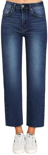 KDF Women's Cropped Straight Leg Jeans - High Waisted Jeans for Women 7/8 Length Denim Pants with... | Amazon (US)