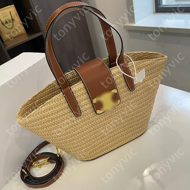 Designer Straw Tote Bag For Women Summer Gold Buckle Beach Bag Crossbody Bag Luxury Handb... | DHGate