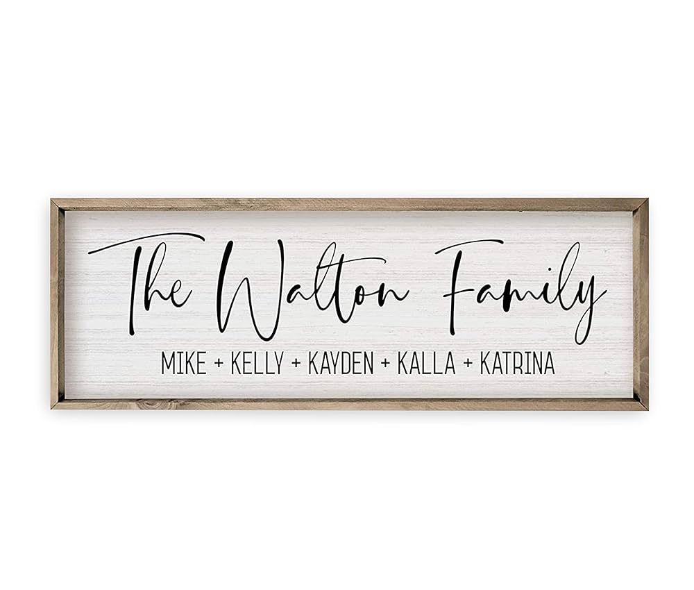 Personalized Framed Wooden Family Name Sign (12" x 36", Weathered Grey Frame, White Background) | Amazon (US)