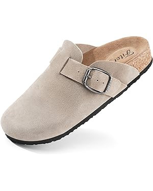 FITORY Womens Clogs Slip-on Potato Shoes Leather Mules with Suede Cork Footbed Size 6-11 | Amazon (US)
