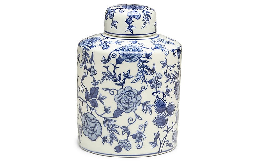 9" Arundel Cylindrical Ginger Jar, Blue/White | One Kings Lane