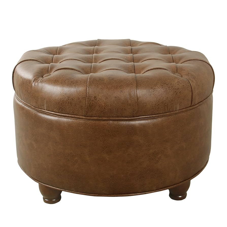 Homepop Home Decor | Button Tufted Faux Leather Round Storage Ottoman | Ottoman with Storage for ... | Amazon (US)