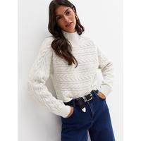 New Look Off White Cable Knit High Neck Crop Jumper | Very (UK)