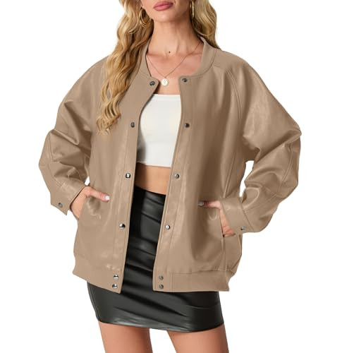 Lepunuo Women's Faux Leather Bomber Jacket Casual Loose Leather Moto Biker Coat Fall Fashion Wint... | Amazon (US)