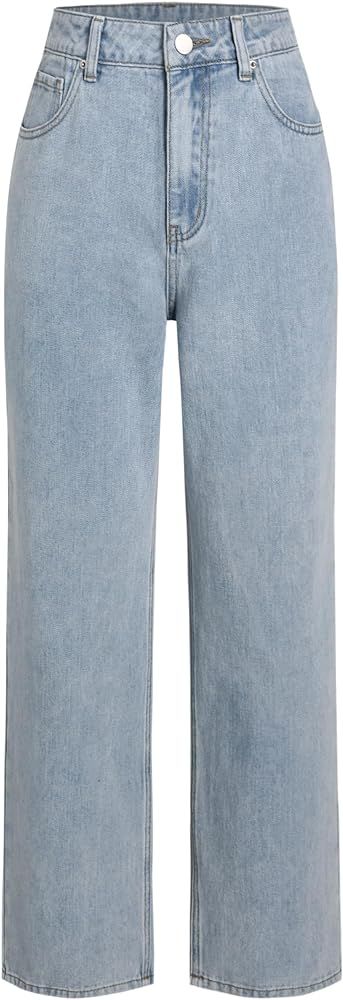 CIDER Solid Mid Waist Pocket Straight Leg Jeans | Amazon (US)