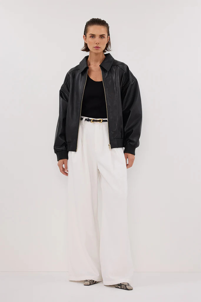 HUTTON BLACK LEATHER BOMBER JACKET | DISSH