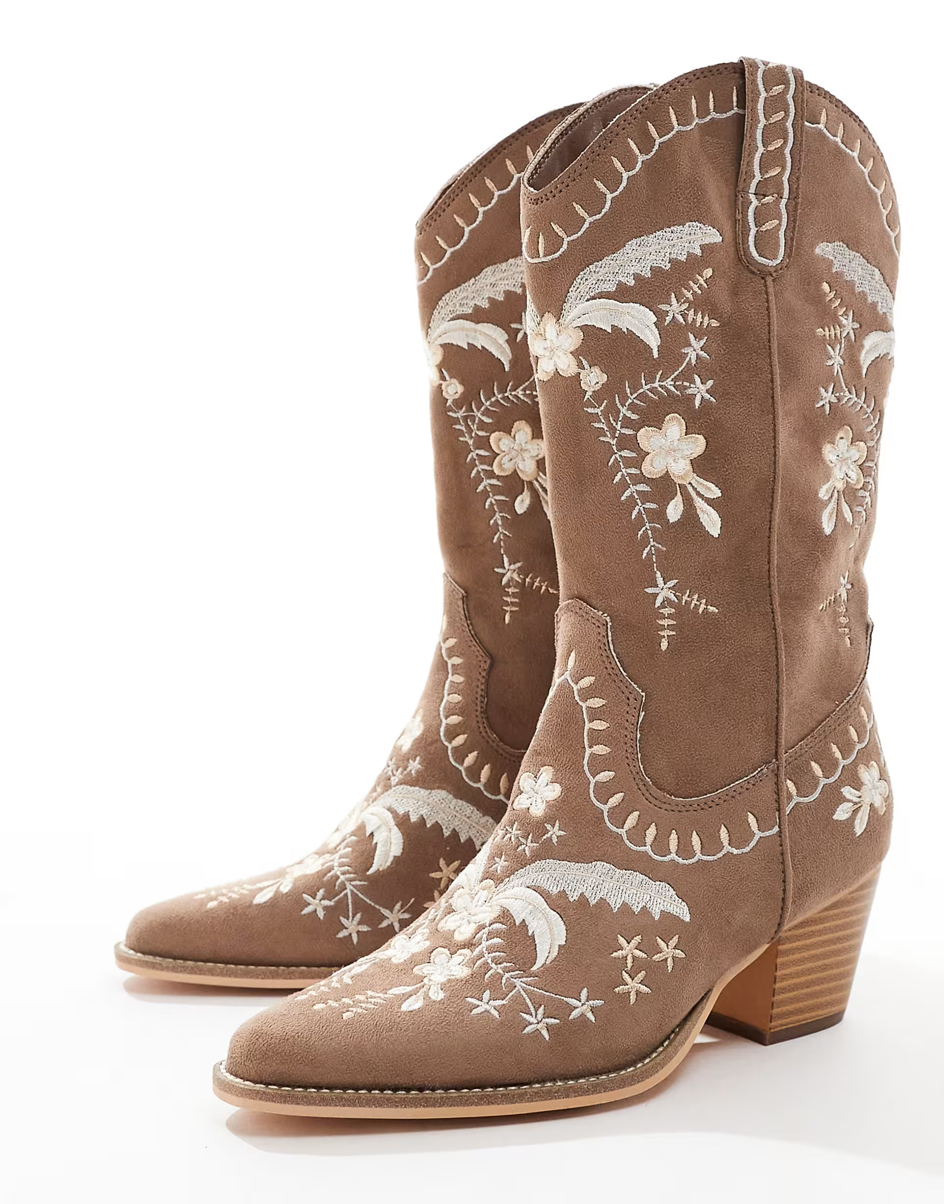 Glamorous embroidered western boots in tan | ASOS (Global)
