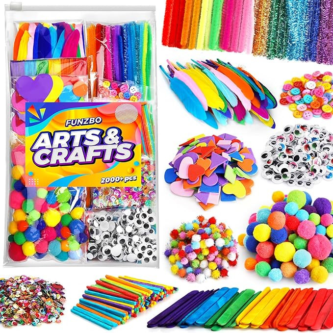 FUNZBO 2000Pcs+ Arts & Crafts Supplies Kits for Kids, DIY Craft Supplies for Toddlers Art Supply ... | Amazon (US)