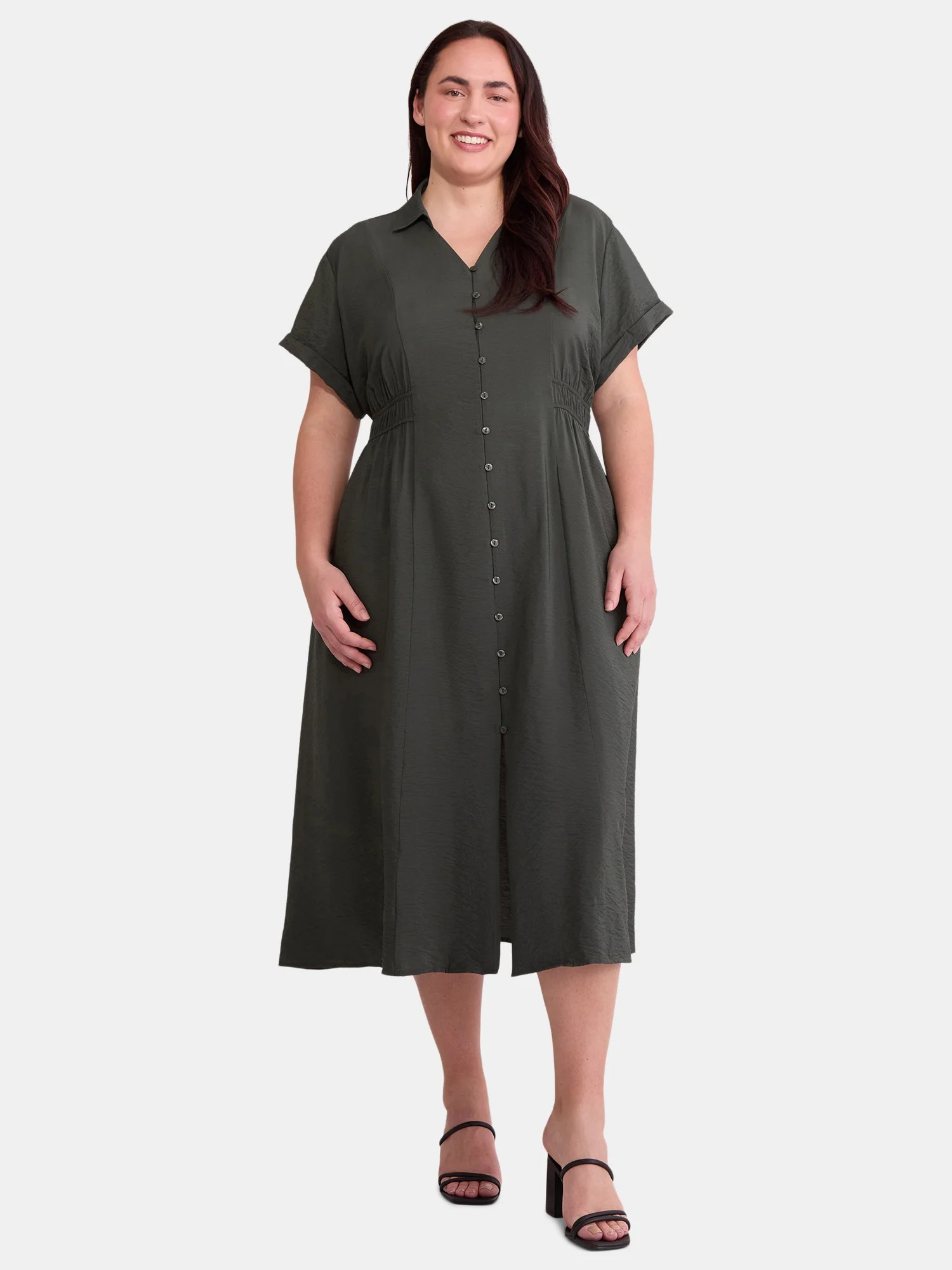 Terra & Sky Women's Plus Size Midi Utility Shirtdress, 0X-4X | Walmart (US)