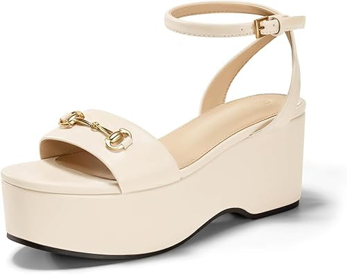 Womens Platform Sandals Chunky Wedges Heels Open Toe Ankle Strap Summer Dress Shoes with Metal Bu... | Amazon (US)