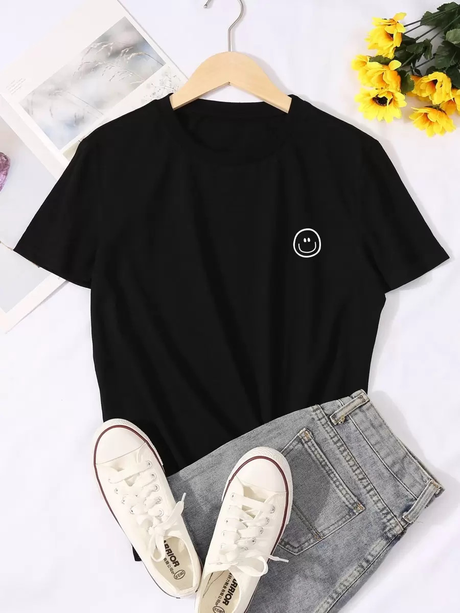 SHEIN EZwear Cartoon Graphic Round Neck Tee | SHEIN