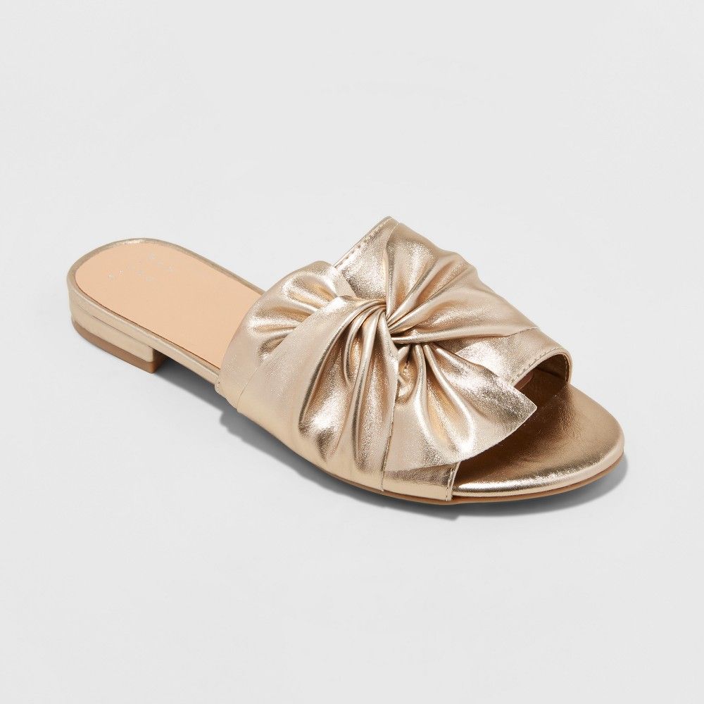 Women's Huntress Metallic Knotted Slide Sandals - A New Day Gold 8 | Target