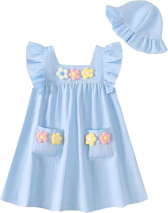 Yhnslsf Toddler Baby Girls Summer Dresses Kids Girl Ruffle Sleeve 2-Piece Floral Smock Beach Dres... | Amazon (US)