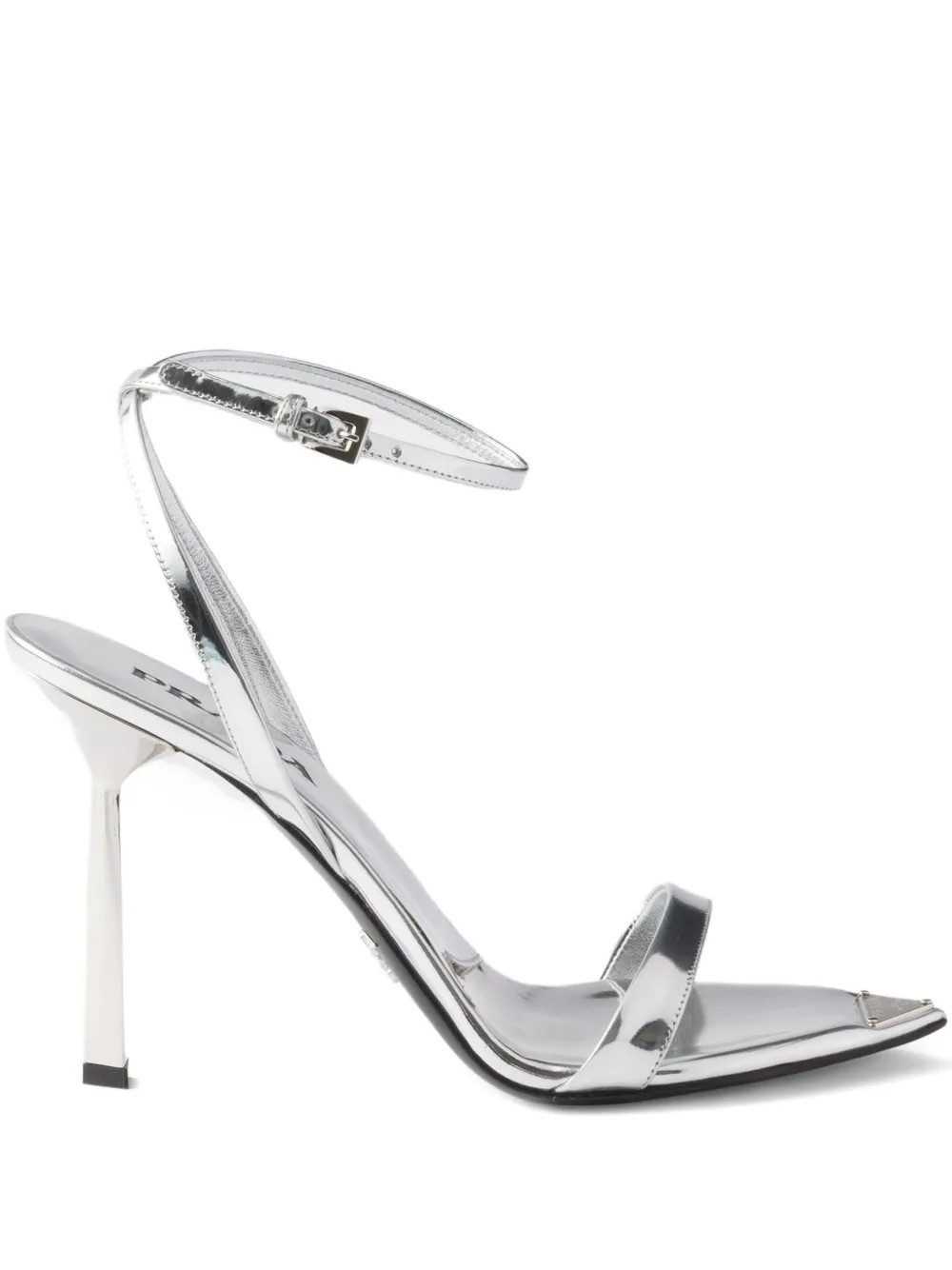 Prada metallic leather high-heeled sandals - Silver | Farfetch Global
