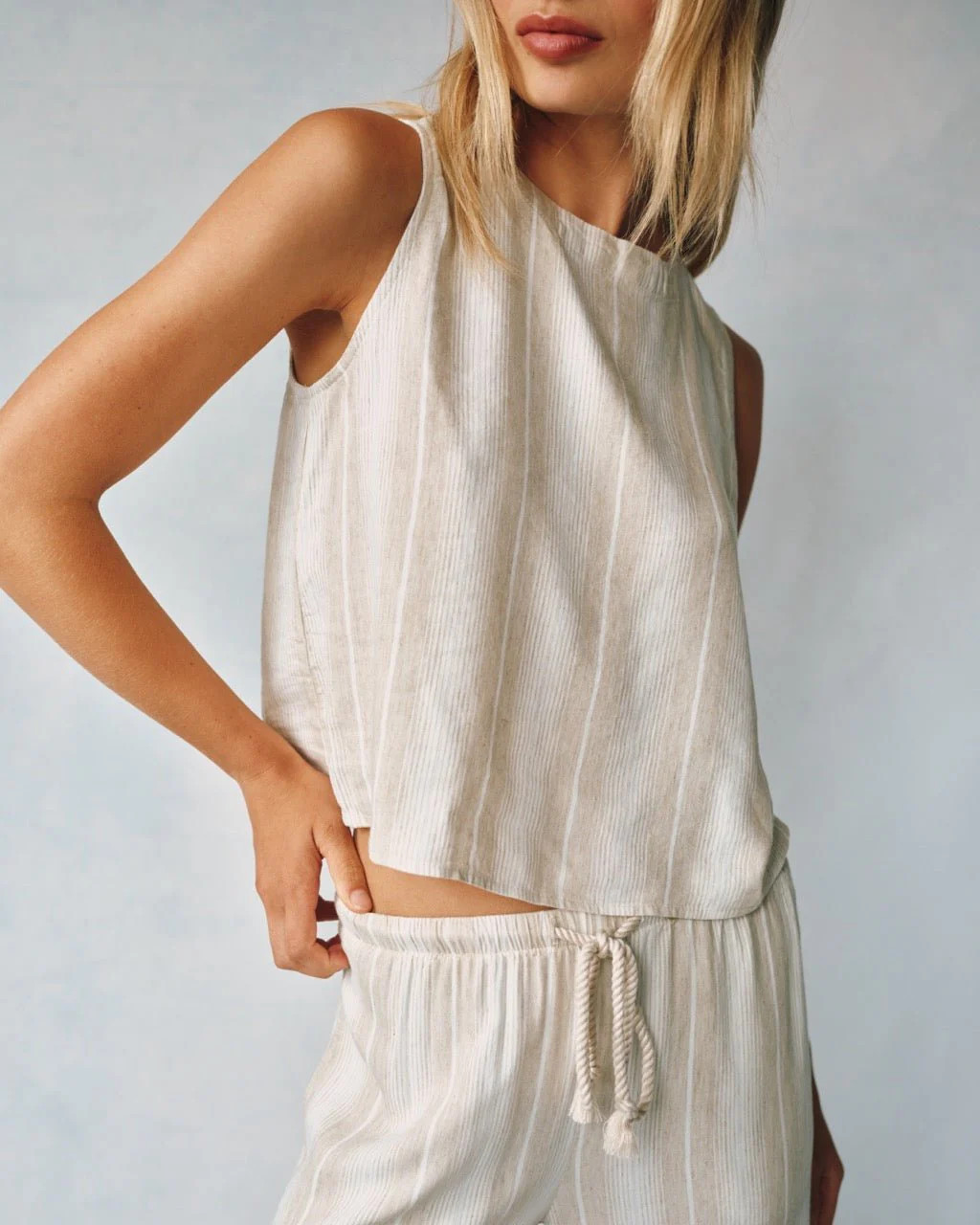 Sleeveless Button Back Top - Positano Sand Stripe | Bella Dahl