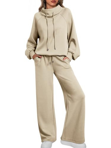 AUTOMET Lounge Sets for Women Sweatsuits 2 Piece Outfits 2025 Fall Drawstring Sweatshirt Wide Leg Sweatpants Tracksuit Apricot L | Amazon (US)