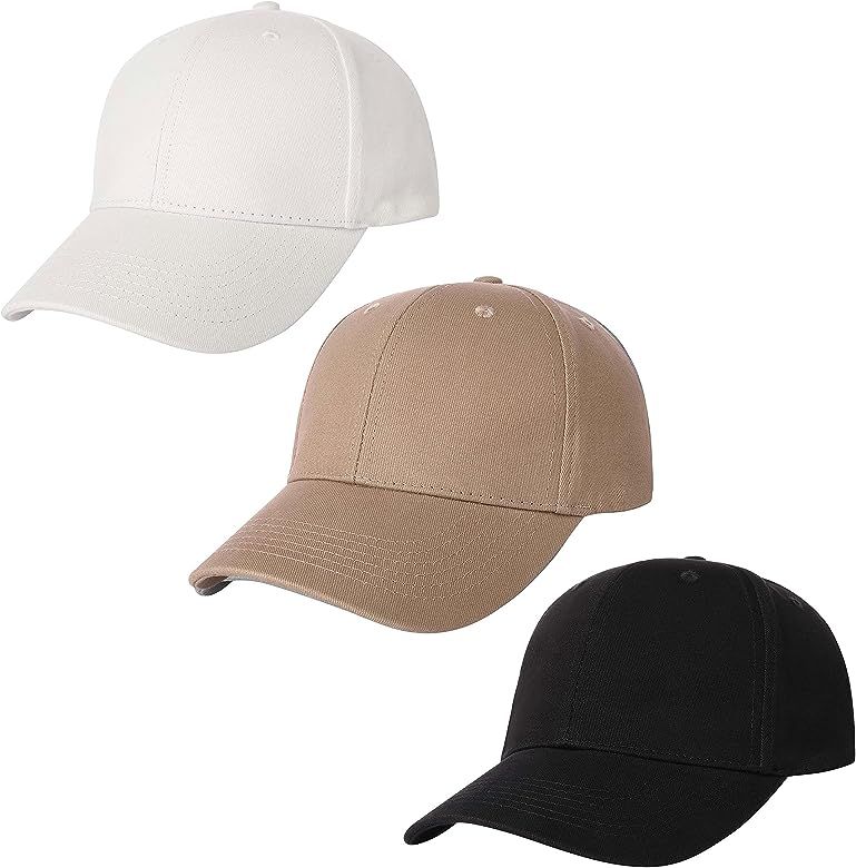 AOSMI 3 Pack Plain Cotton Strapback Baseball Hat Adjustable One Size Fits Most Low Profile Blank ... | Amazon (US)