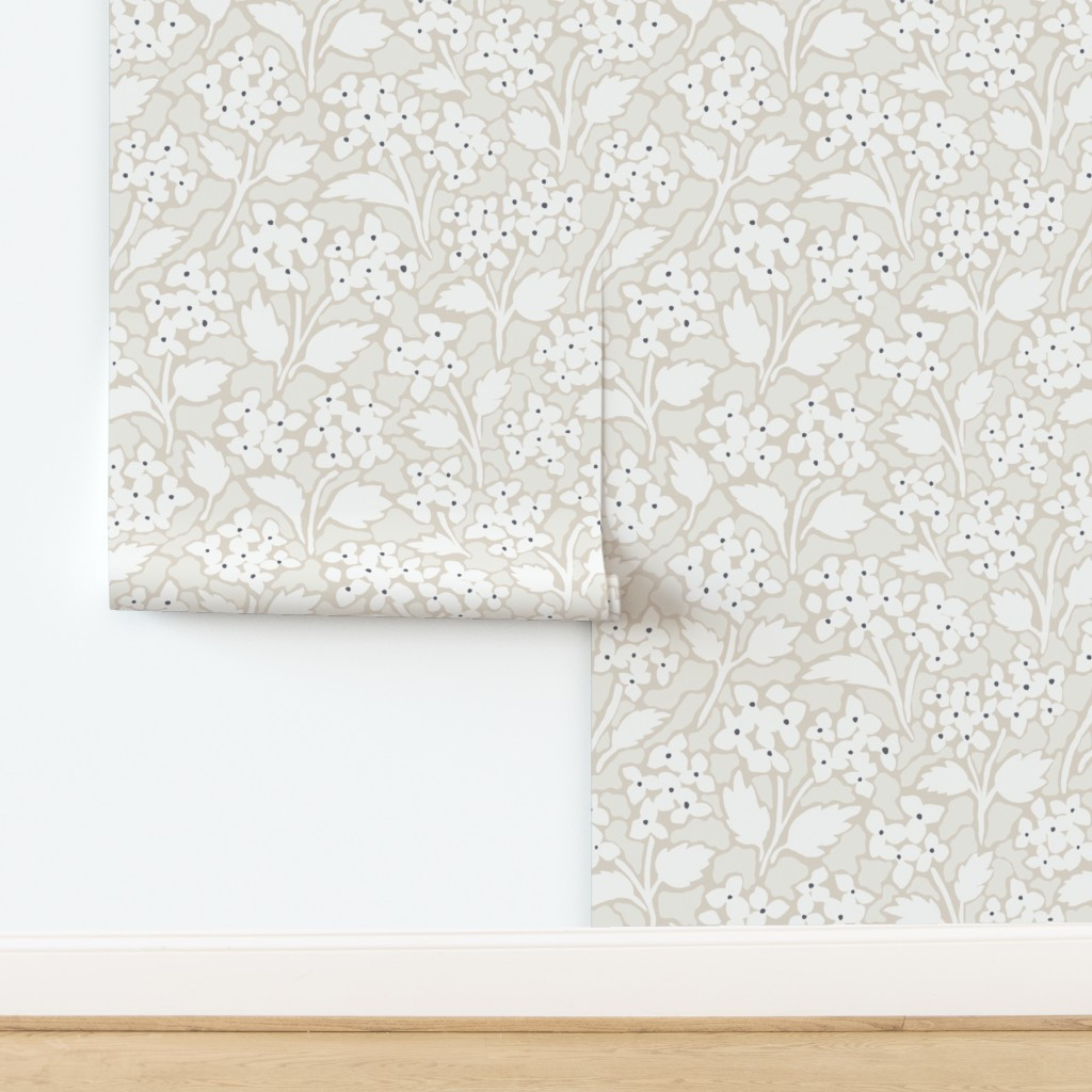 Large White and Cream Tossed Hydrangeas Wallpaper | Spoonflower | Spoonflower