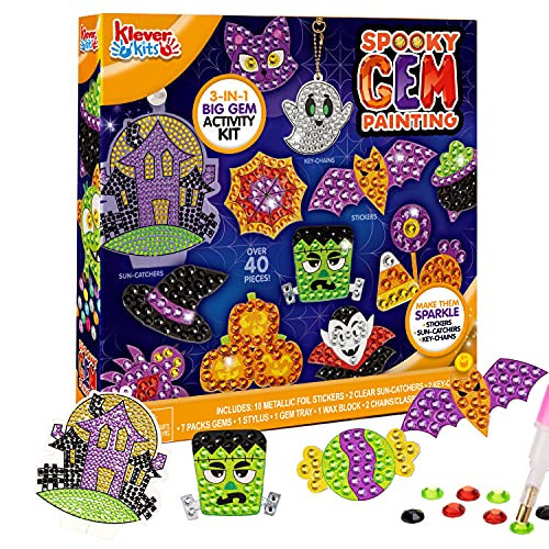 Klever Kits Halloween Gem Art Kit, Kids Halloween Art Crafts Party Supplies, Diamond Painting Kit with Stickers, Suncatchers, and Keychains, Party Favor DIY Activities School Game Goodies Gift | Amazon (US)