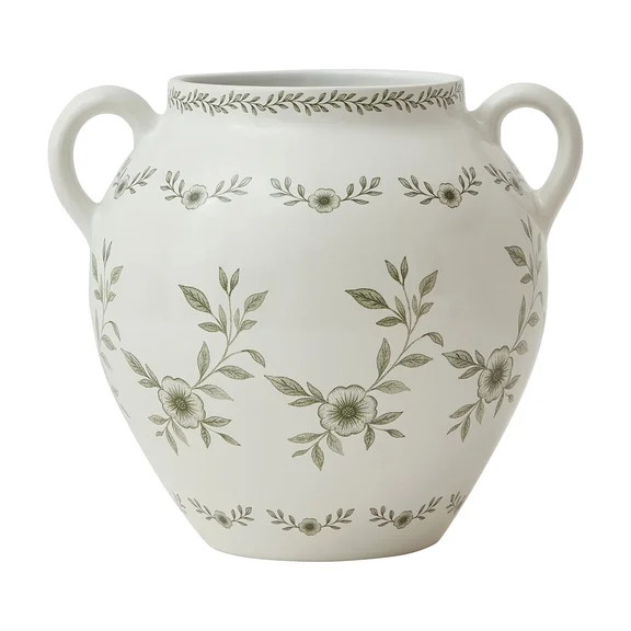 My Texas House 8" White Double Handle Ceramic Floral Vase | Walmart (US)