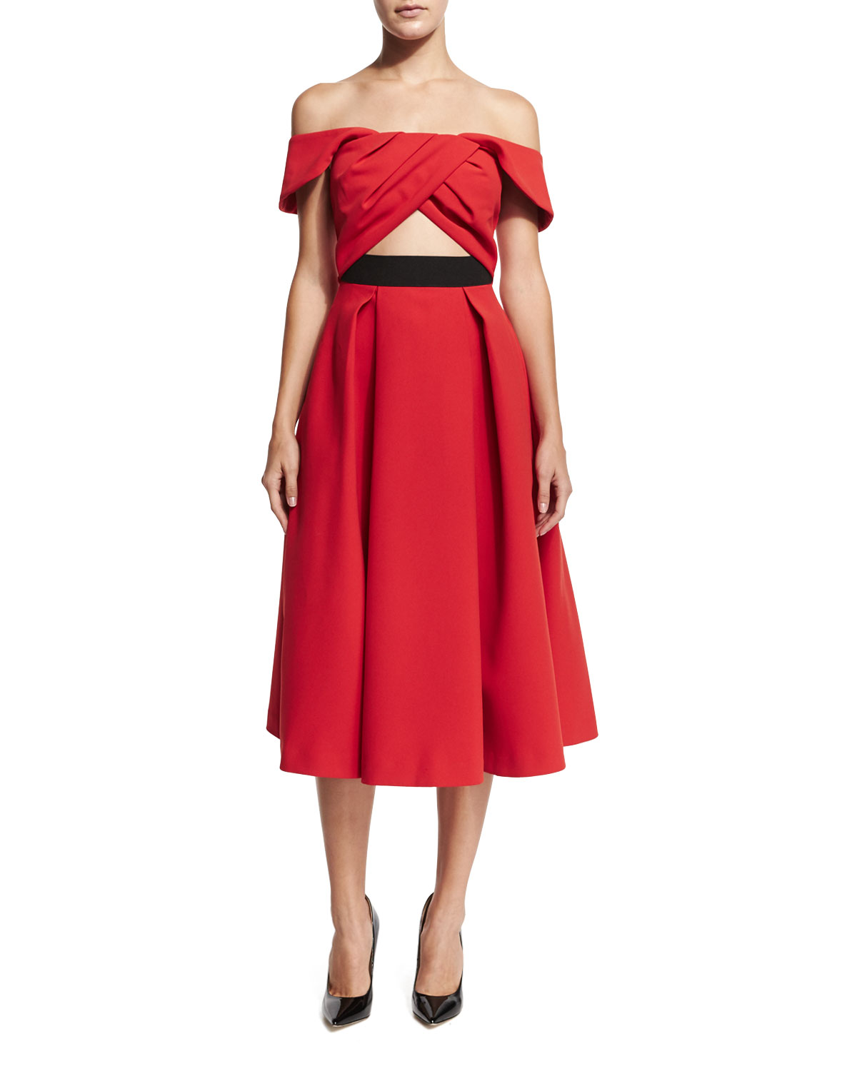 Ayelette Cutout Double-Crepe Dress, Red, Size: 0 - Self Portrait | Neiman Marcus