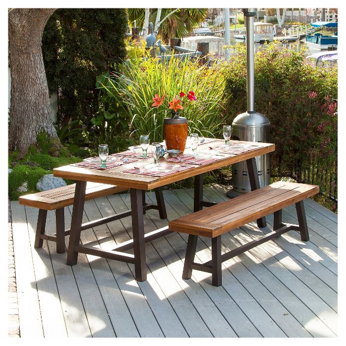 Carlisle 3pc Rustic Wood Patio Dining Set - Christopher Knight Home | Target