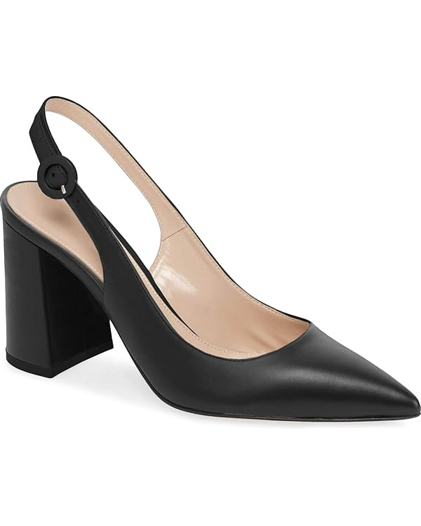 Women's Pointed Toe Block Heel Pumps Slingback Chunky Heel Slip On Work Party Dress Shoes | Amazon (US)