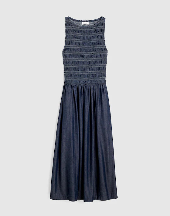 Denim Smocked Boatneck Maxi Dress | Madewell