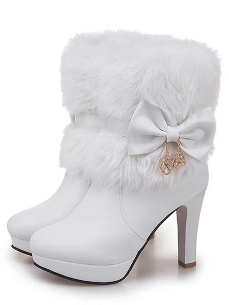 Retro Solid Furry Chunky Heel Short Boots | Retro Stage
