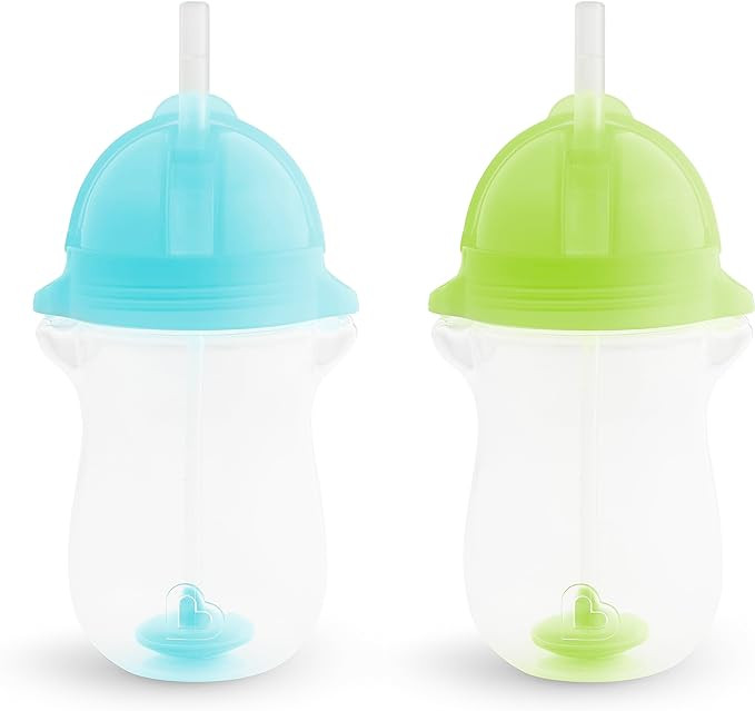 Munchkin Any Angle Weighted Toddler Straw Cups with Click Lock Lid, 10 Ounce, 2 Pack, Blue/Green | Amazon (US)
