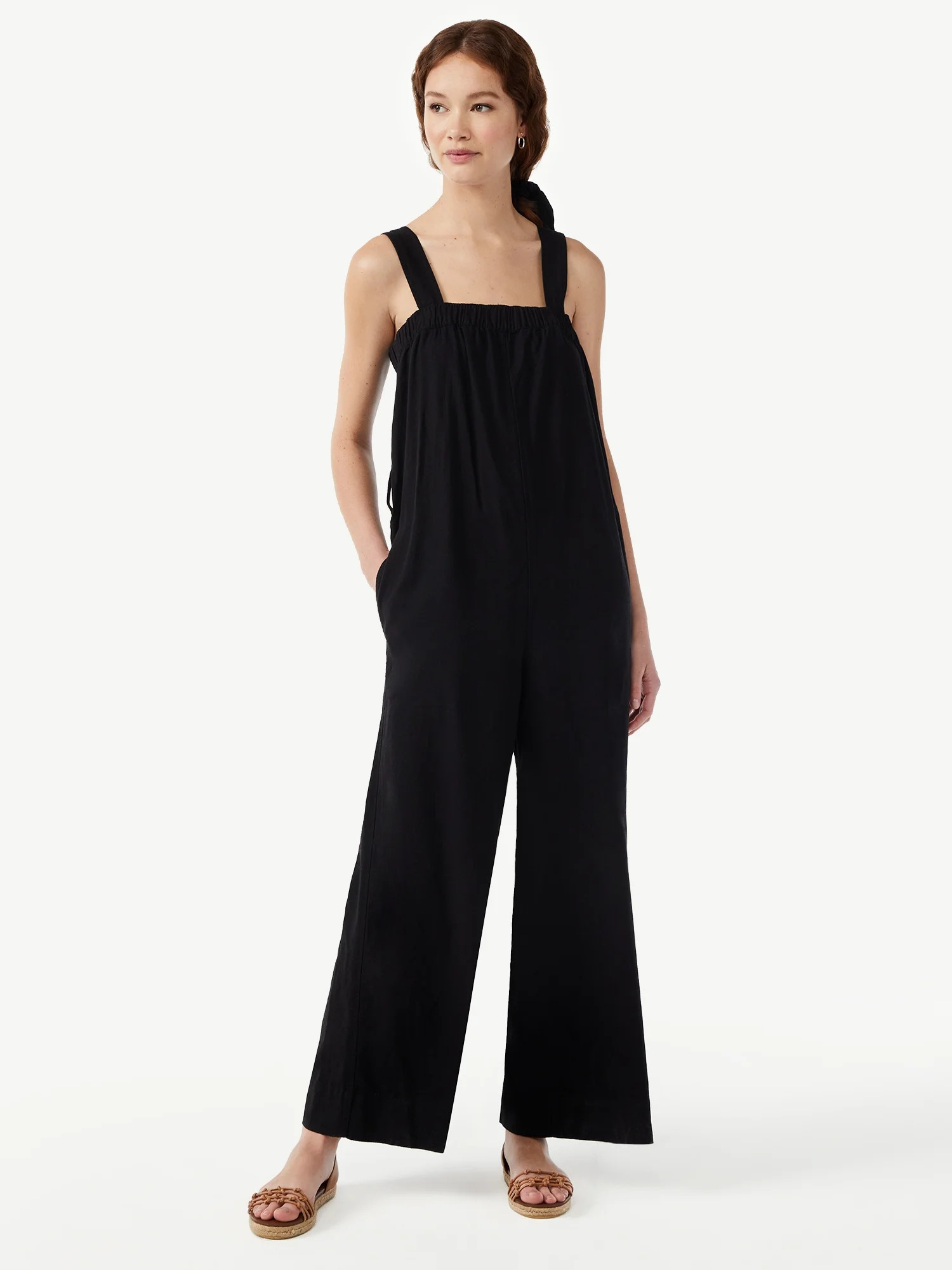Free Assembly Women's Sleeveless Wide Leg Jumpsuit with Self Belt - Walmart.com | Walmart (US)