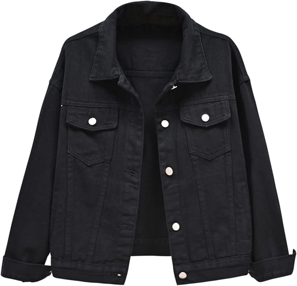 Women Denim Jacket Oversized Casual Button Up Boxy Jean Jackets Drop Shoulder Long Sleeve Trucker... | Amazon (US)