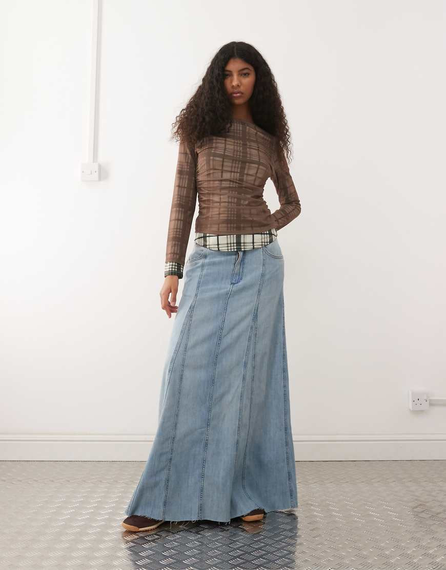 Wrangler pleated maxi skirt in denim light blue wash | ASOS (Global)