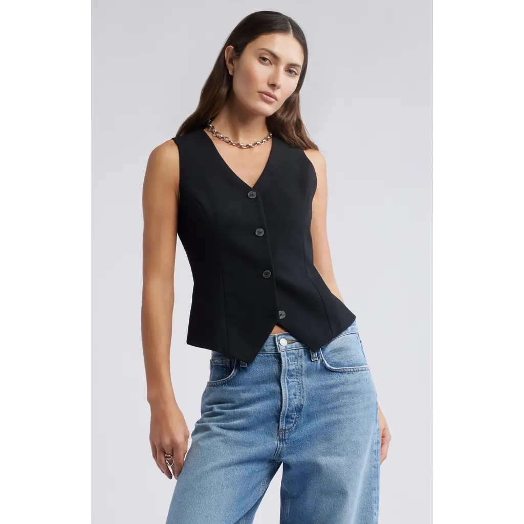 Open Edit The Icon Tailored Waistcoat in Black at Nordstrom Rack, Size Small | Nordstrom Rack