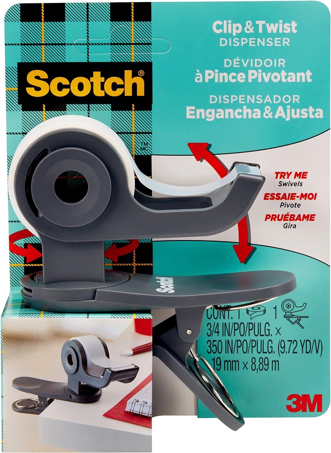 Scotch Desktop Tape Dispenser, Great for Gift Wrapping, 1 Dispenser (C19-CLIP-CCW),Black | Amazon (US)