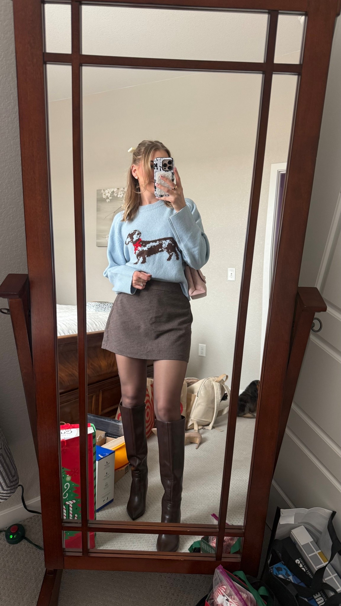 Christmas Day outfit 🎅🏻🎄 weenie dog sweater, dachshund sweater, Abercrombie finds, Abercrombie outfit, winter outfit, mini skirt and boots outfit, outfit ideas for winter, plaid skirt outfit, coquette girly outfits 

#LTKGiftGuide #LTKHoliday #LTKgrwm