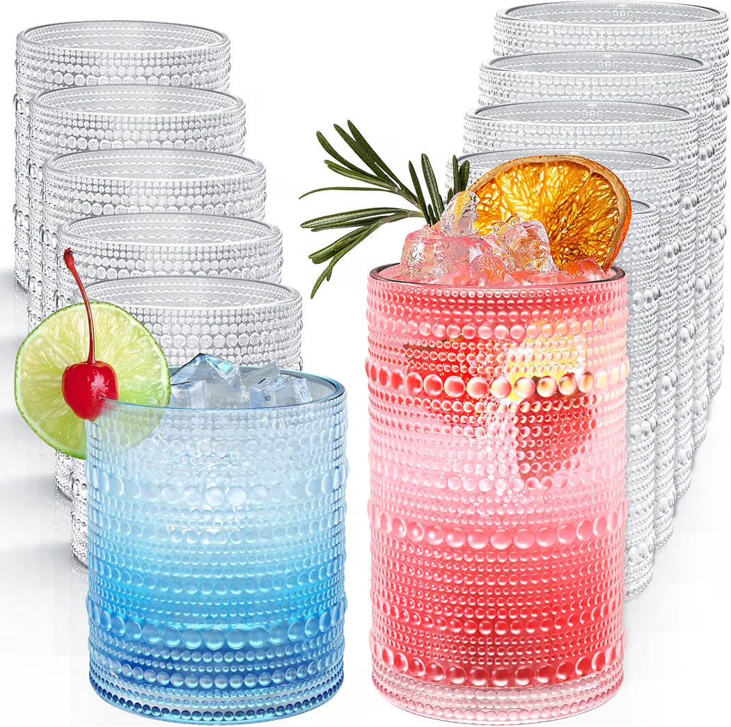 Hobnail Drinking Glasses Set of 12 Kitchen Glass Cups Glassware, Clear | Amazon (US)