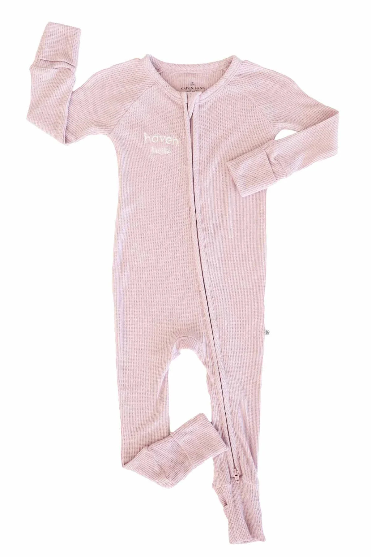 Embroidered Bamboo Waffle Convertible Zip Romper | Elderberry | Caden Lane