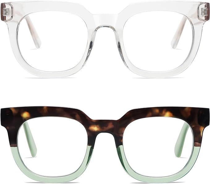 2 PACK Retro Oversized Blue Light Blocking Reading Glasses for Women Men,Big Square Computer Wome... | Amazon (US)