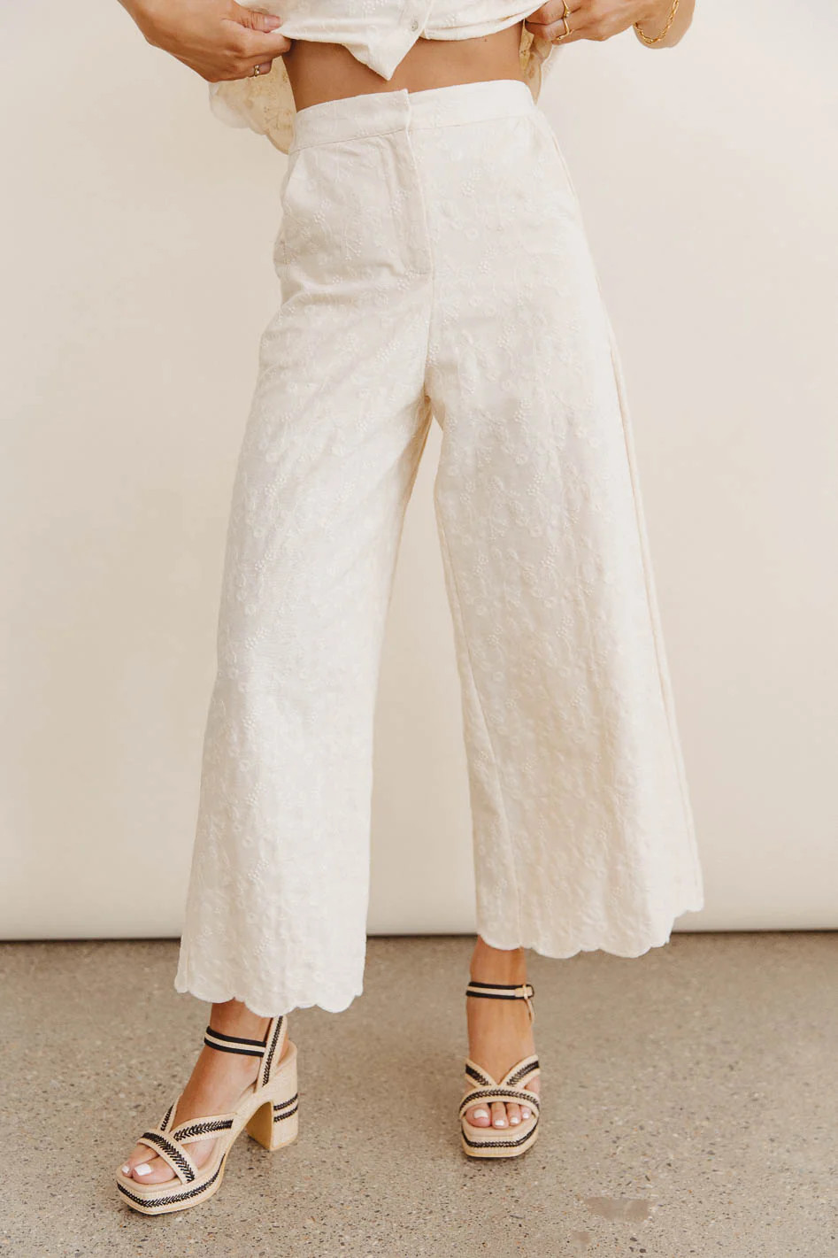 Perrie Floral Wide Leg Pants in Cream | Böhme US