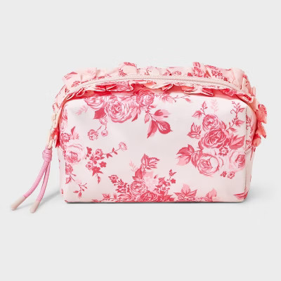 Girls' Ruffled Floral Printed Cosmetic Pouch - art class™ Pink/White | Target