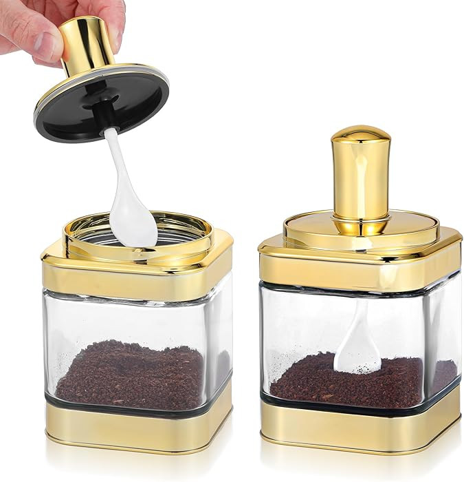 2 Pack Glass Condiment Containers with Lids and Spoons, 12 Ounce Condiment Pots, Gold Seasoning P... | Amazon (US)