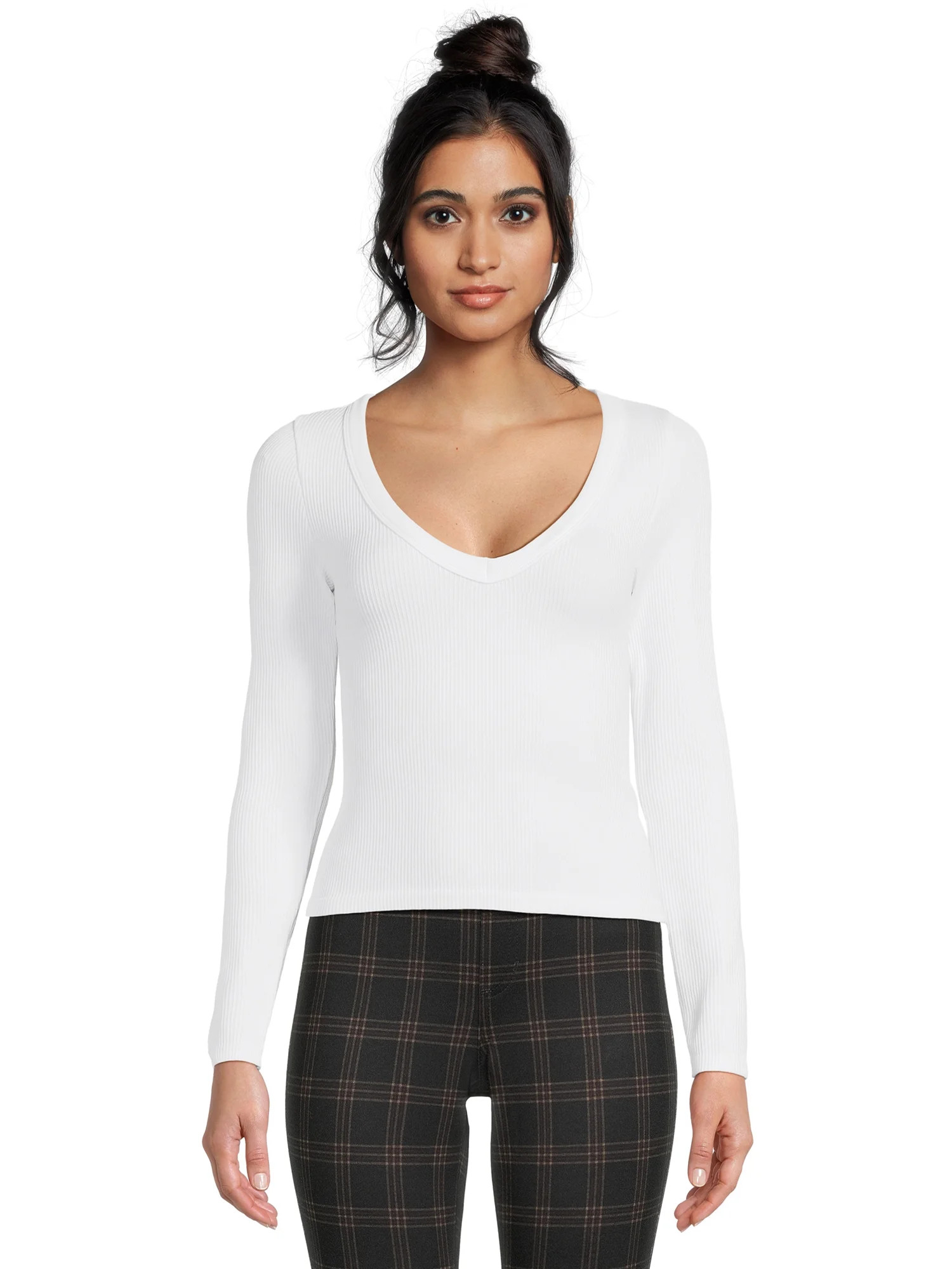 No Boundaries Juniors V-Neck Seamless Tee - Walmart.com | Walmart (US)