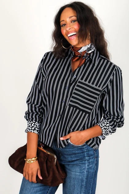 Foxcroft Jodie Black & White Long Sleeve Blouse | The Willow Tree