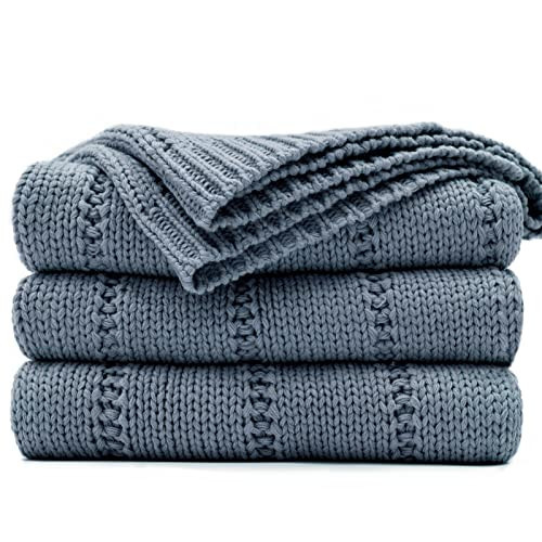RECYCO Cable Knit Dusty Blue Throw Blanket for Couch, Super Soft Warm Cozy Decorative Knitted Throw Blanket 2.3LB for Bed, Sofa, Chair 50"x60" | Amazon (US)