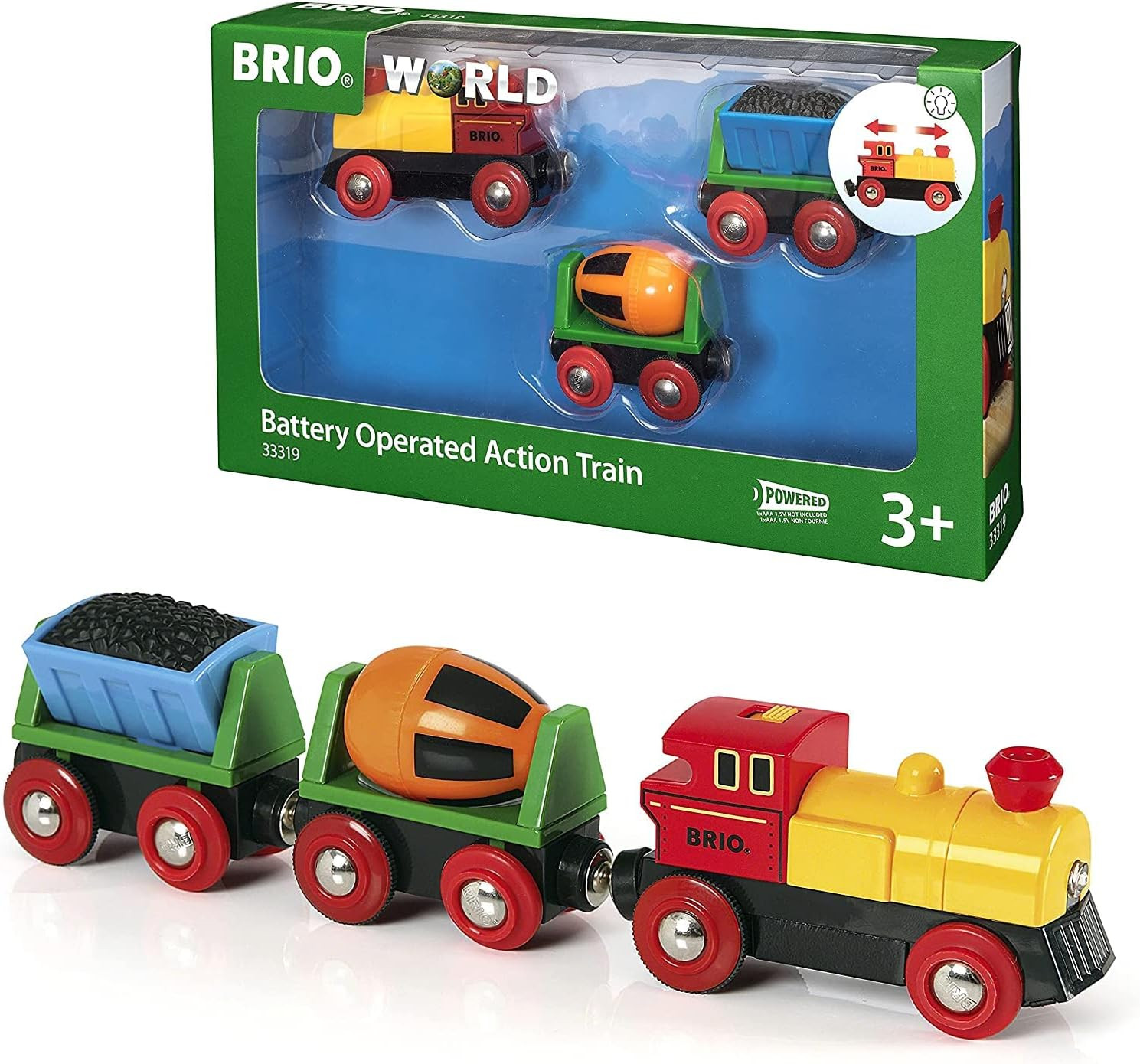 BRIO World - 33319 Battery Operated Action Train | 3 Piece Toy Train for Kids Ages 3 and Up | Amazon (US)