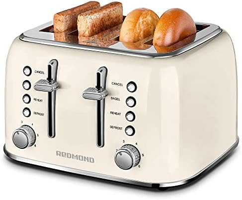 REDMOND Toaster 4 Slice, Retro Stainless Steel Toaster with Extra Wide Slots Bagel, Defrost, Rehe... | Amazon (US)
